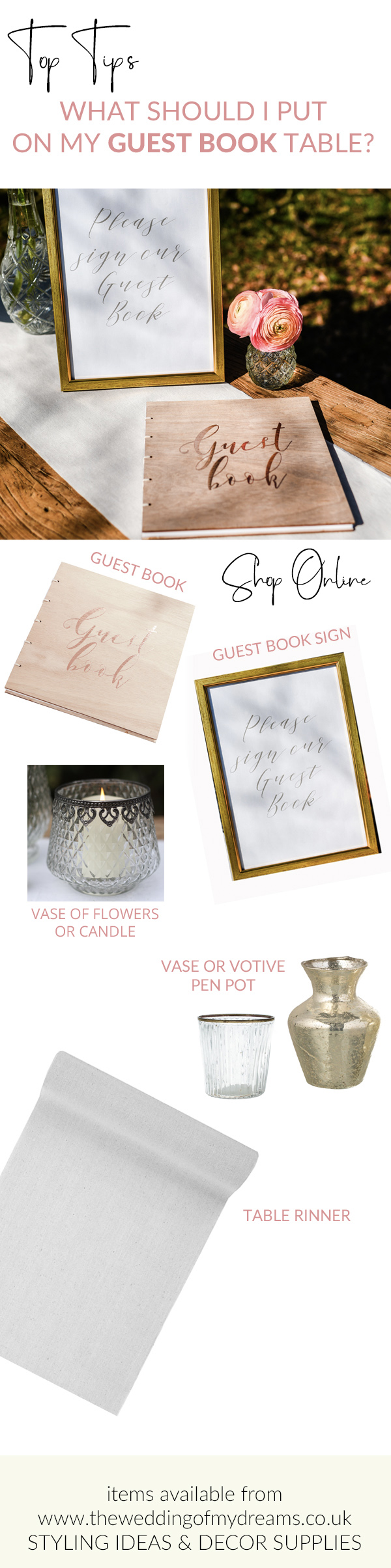 What do you need for your wedding guest book table items available from The Wedding of my Dreams