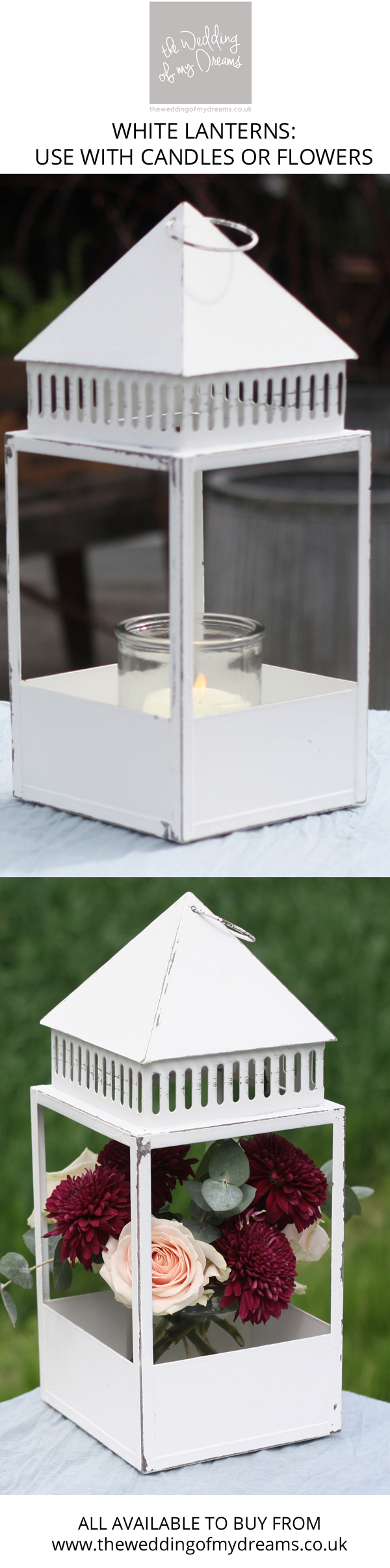 White lanterns for weddings centrepieces
