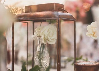 Brass lantern wedding centrepiece