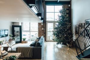 Large Christmas Tree Industrial Living loft apartment