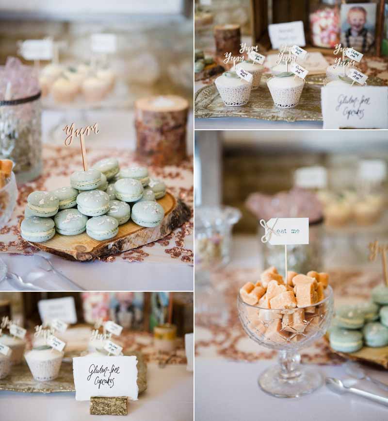 dessert tables wedding cup cakes on gold tray