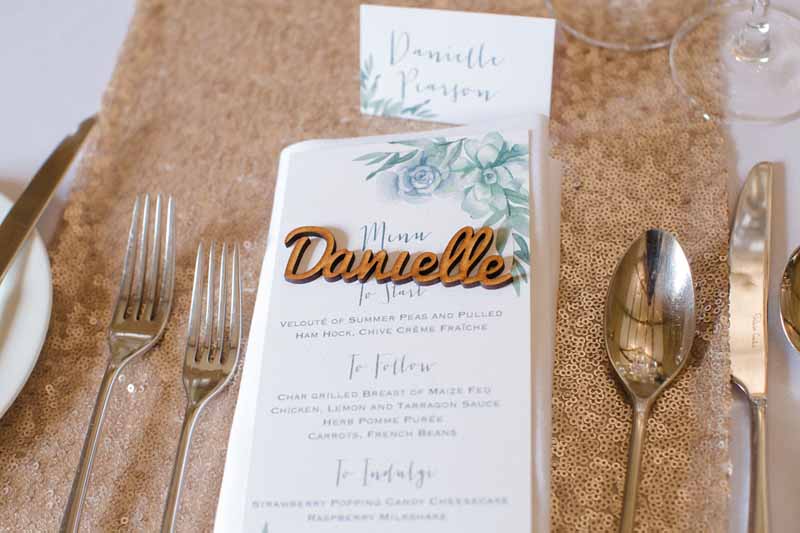 individual menu place settings rose gold table runners