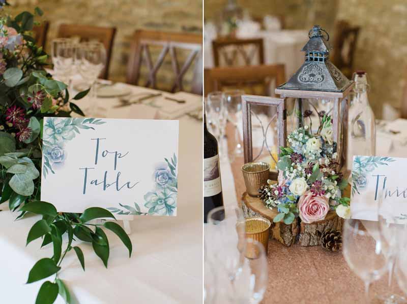 rustic wedding centrepiece for barn tree slices lanterns tea light holders