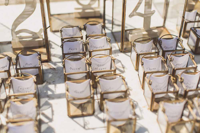 wedding escort cards brass lanterns 3