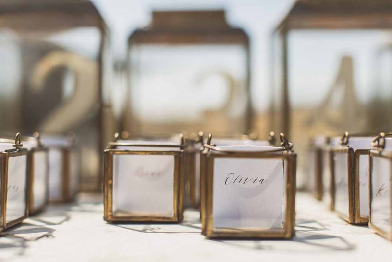 wedding escort cards brass lanterns 3