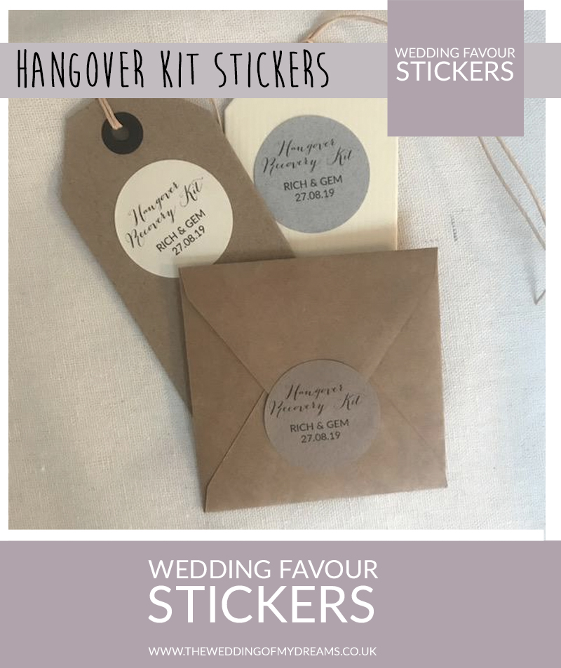 Hangover recovery kit personalised wedding favour stickers