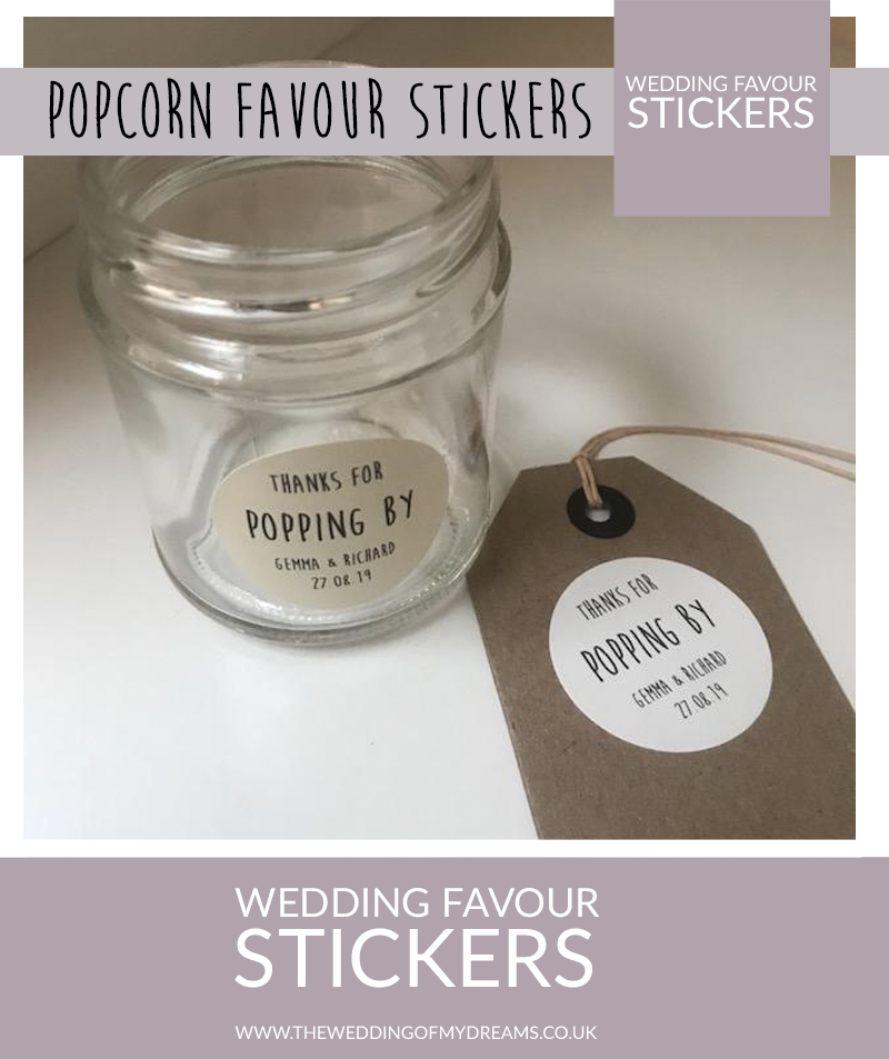 Thanks for popping by popcorn personalised wedding favour stickers