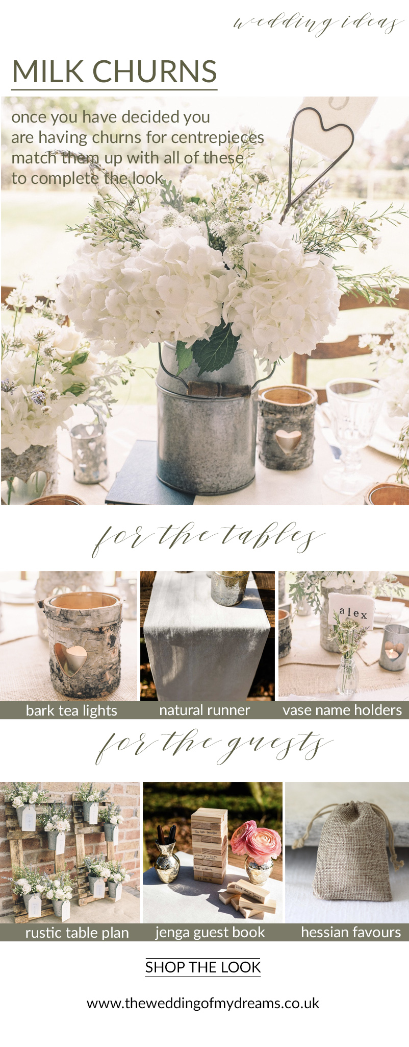 milk churn centrepieces complete the look rustic wedding ideas