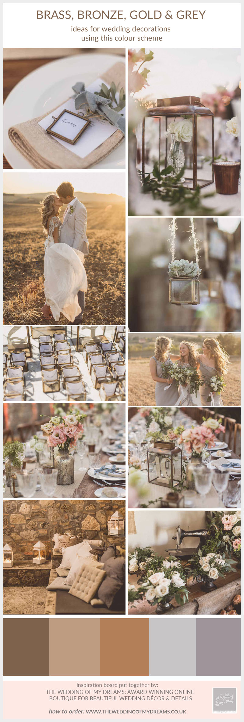 Brass Bronze Gold Grey Wedding Colour Scheme Uk Wedding Styling