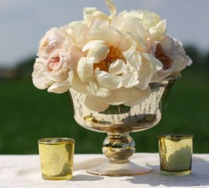 Gold footed bowl wedding centrepiece vases