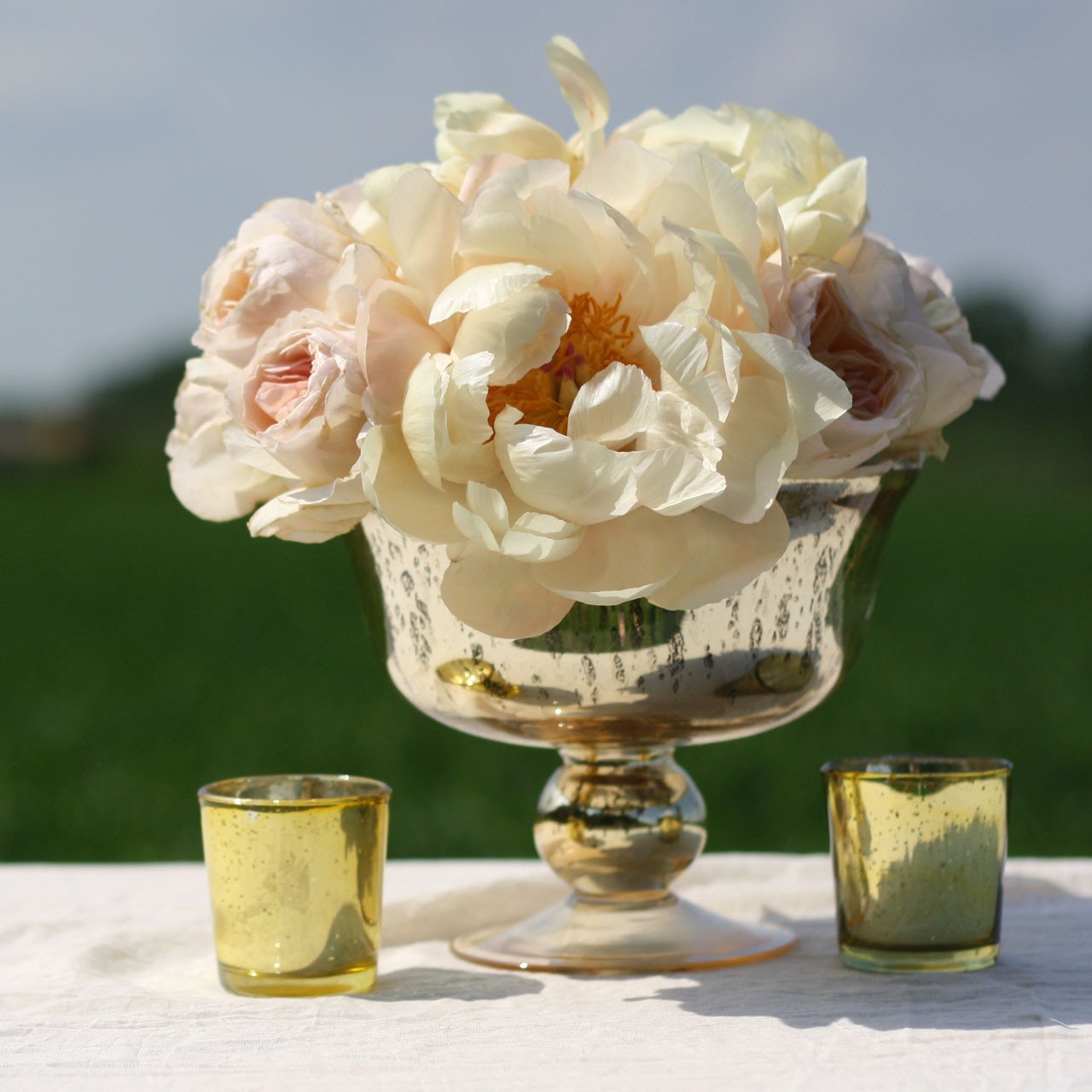 Gold footed bowl wedding centrepiece vases