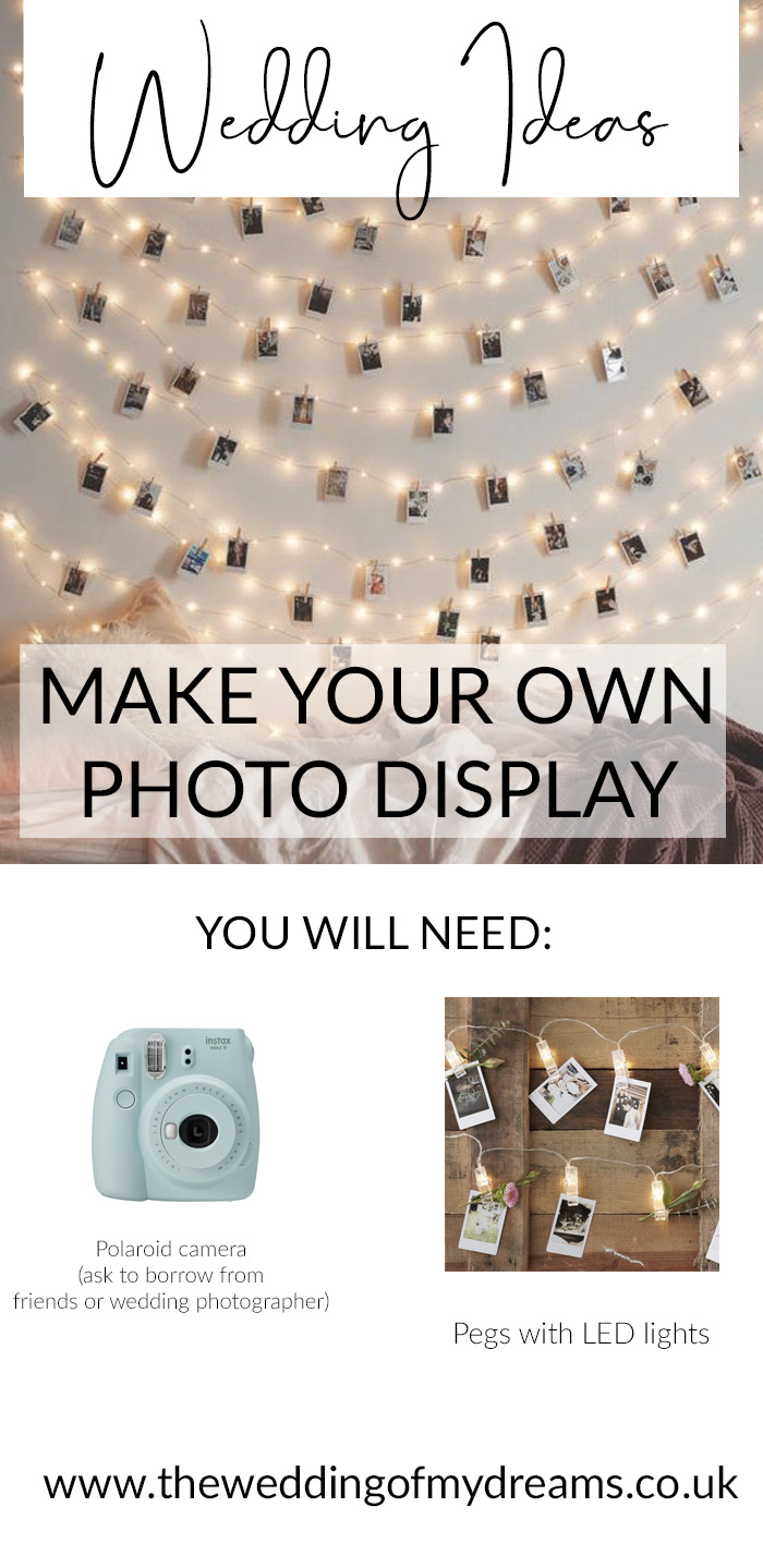 Make your own photo display at your wedding pegs with LED lights