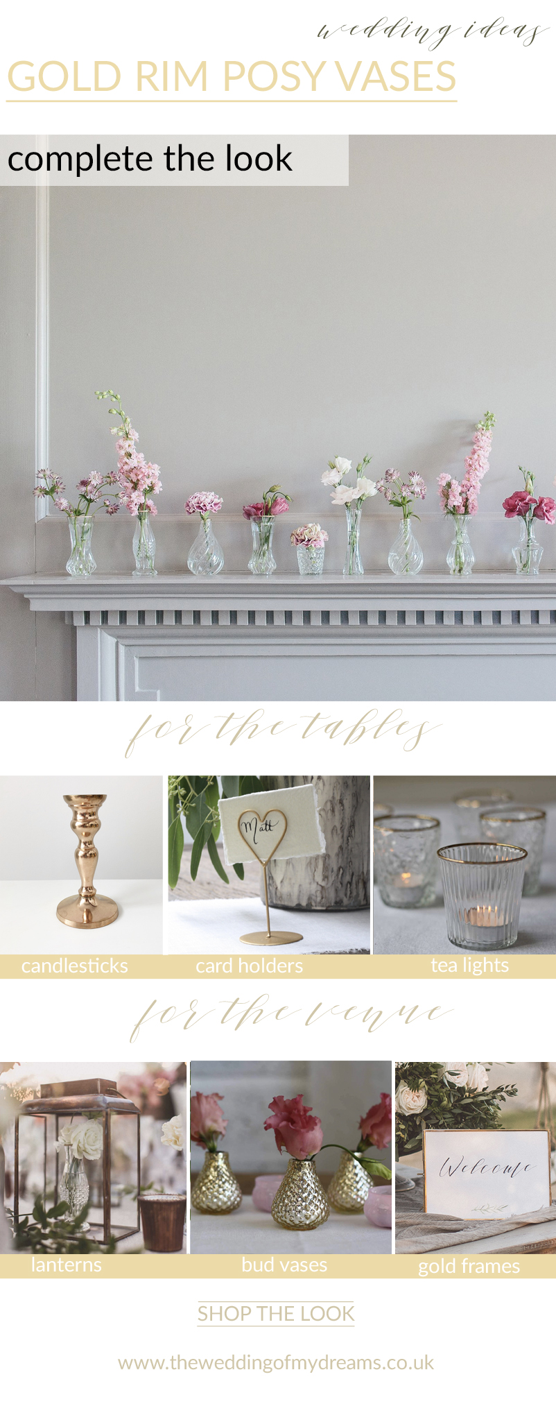 dainty gold rim posy vase centrepieces complete the look timeless elegant wedding ideas