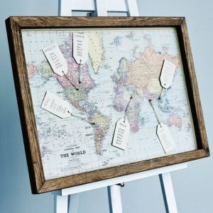 world map wedding table plans travel theme