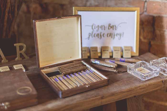 Barn wedding styling ideas - signage cigar bar