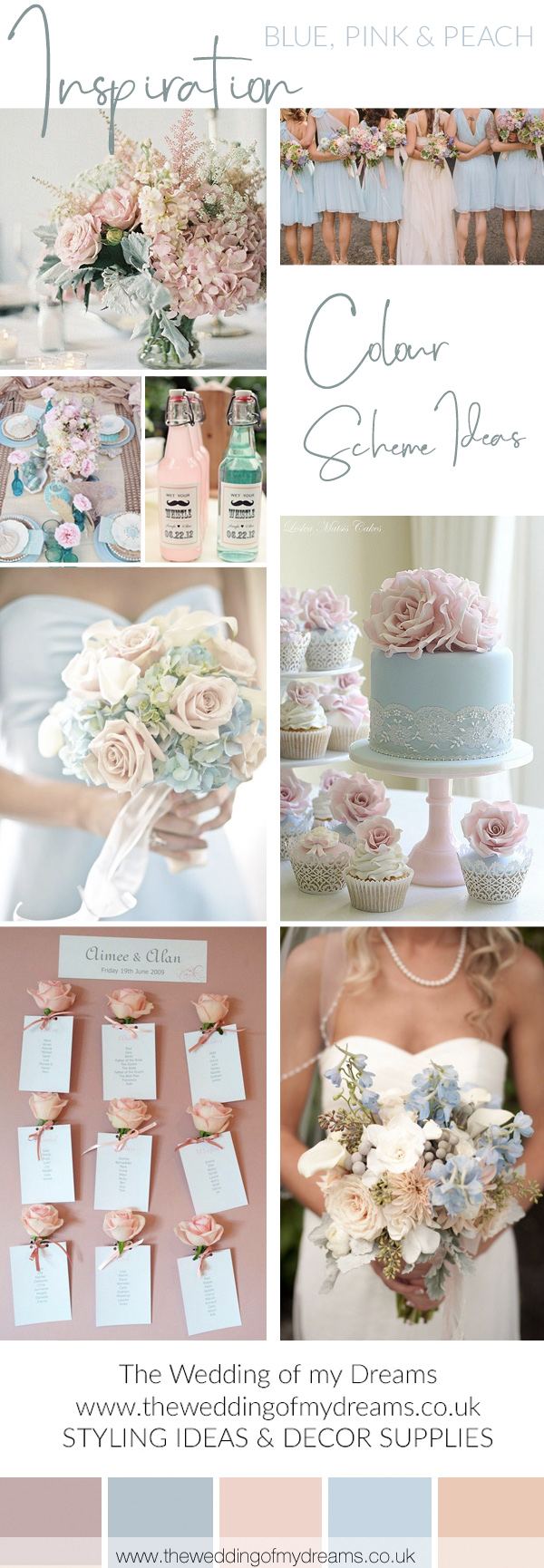 Blue pink and peach wedding colour scheme ideas