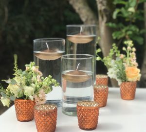 copper wedding centrepieces cylinder vases floating candles
