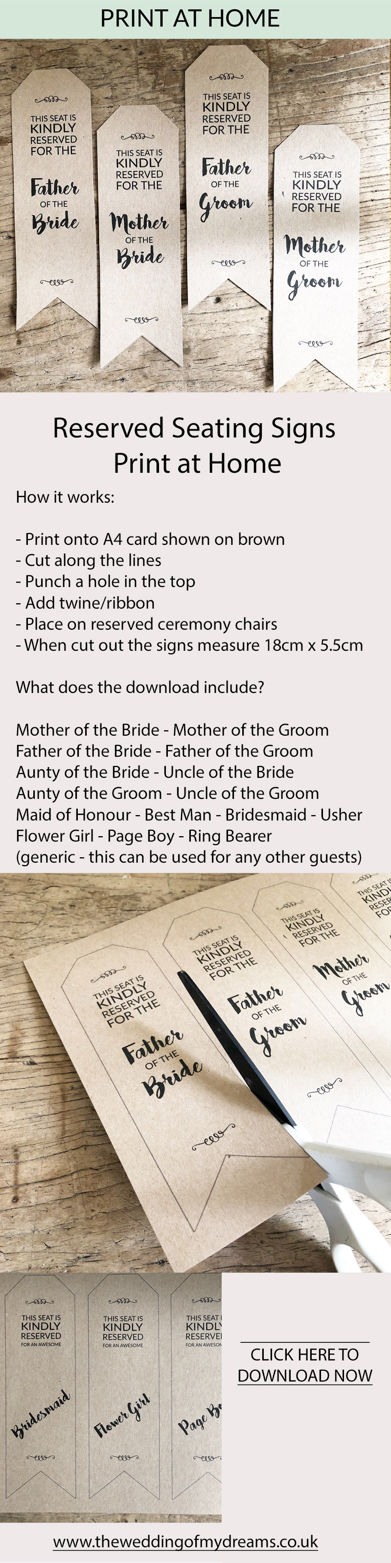 reserved seating signs wedding ceremony printables print at home