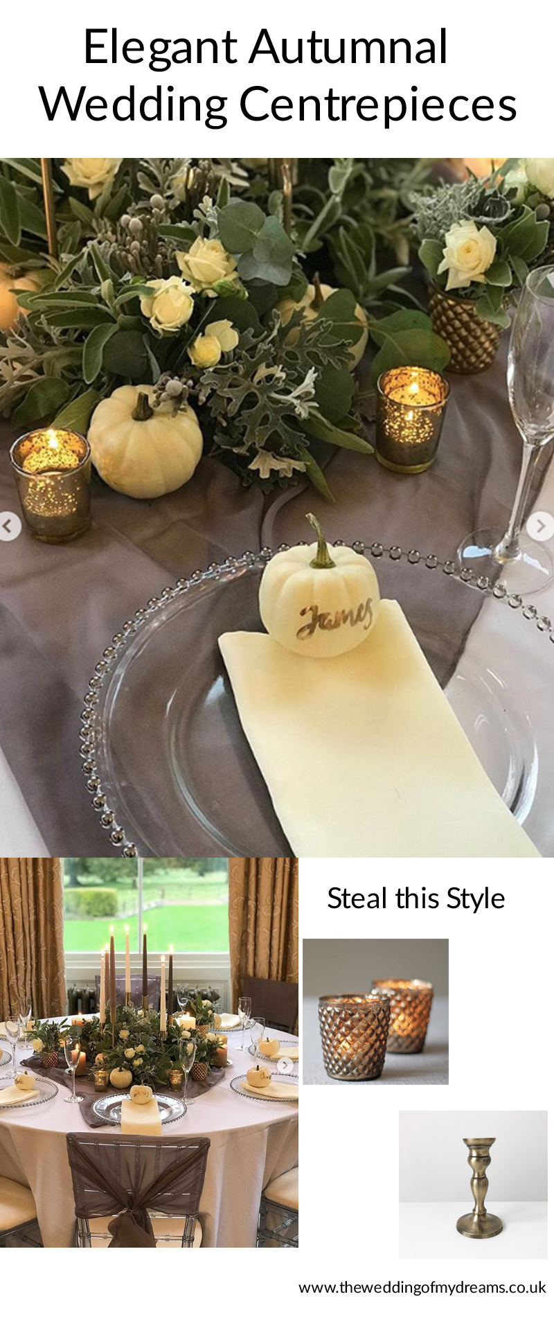 Autumnal wedding centrepiece ideas pumpkin place settings