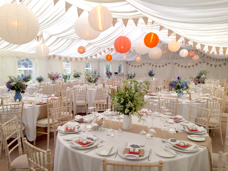 Marquee wedding hanging paper lanterns for ceiling Beaconside House