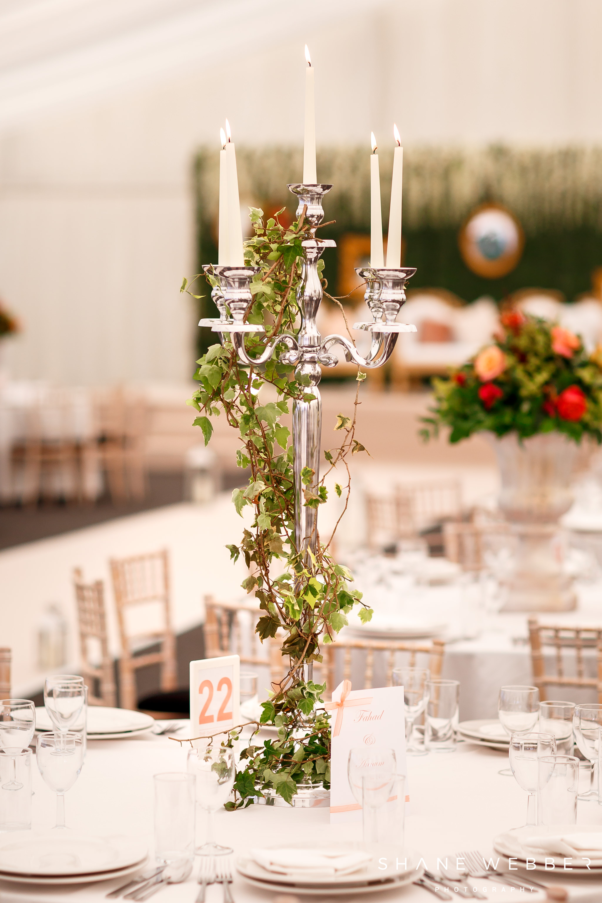 Candelabra with trailing foliage ivy Thornton ManorCandelabra with trailing foliage ivy Thornton Manor