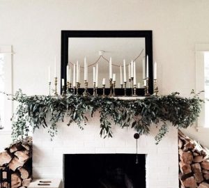 christmas fireplace brass candlesticks