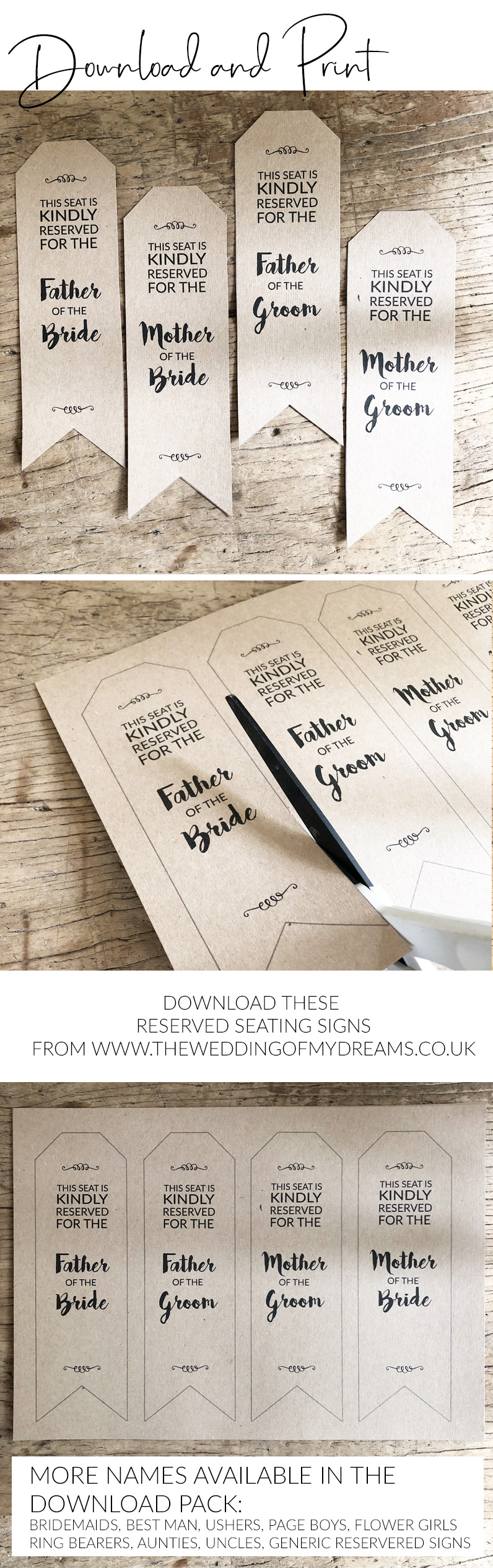 FREE DOWNLOAD Printable Wedding Chair Signs - Bride & Groom Signs