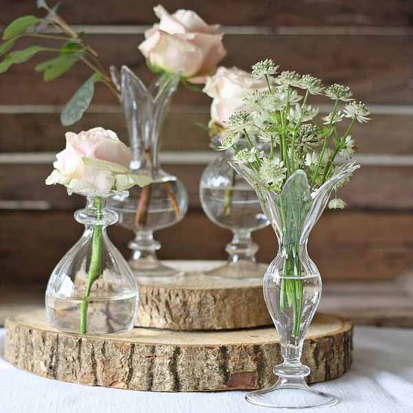 barn wedding ideas tree slice centrepieces