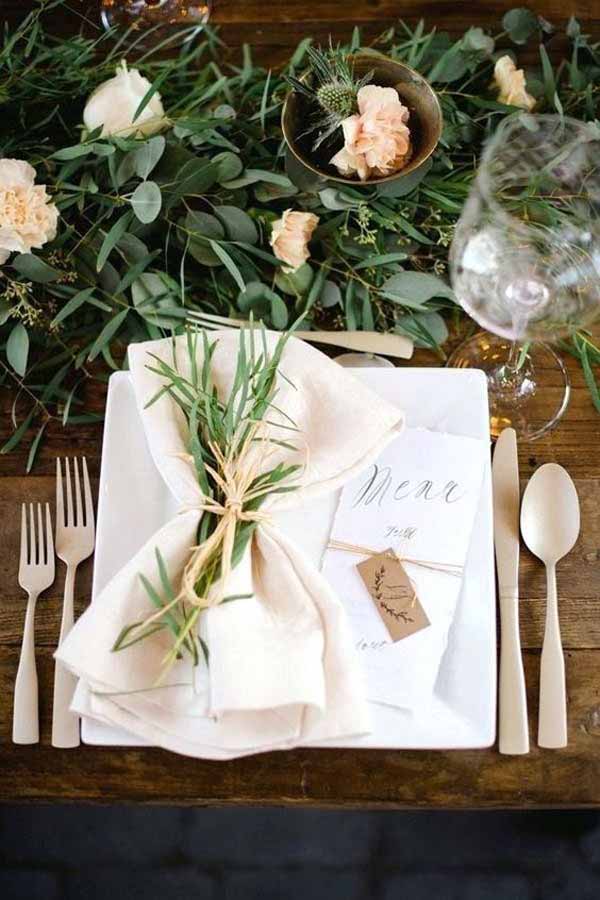 barn wedding place settings with twine