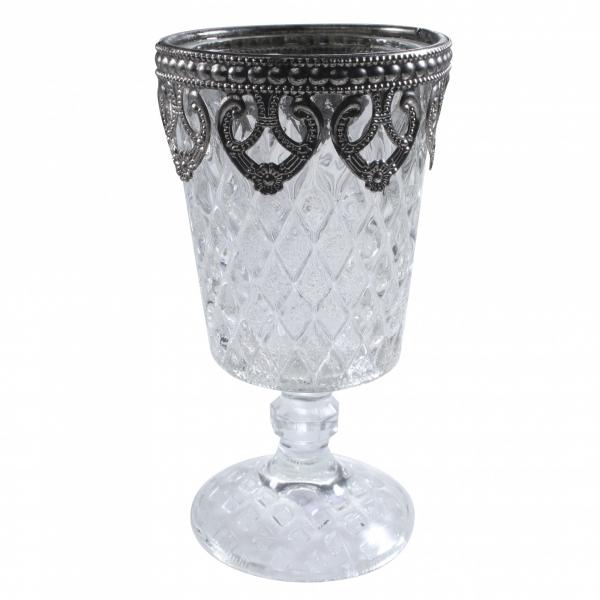 Grandma_pressed_glass_footed_vase_candle_holders_with_metal_rim