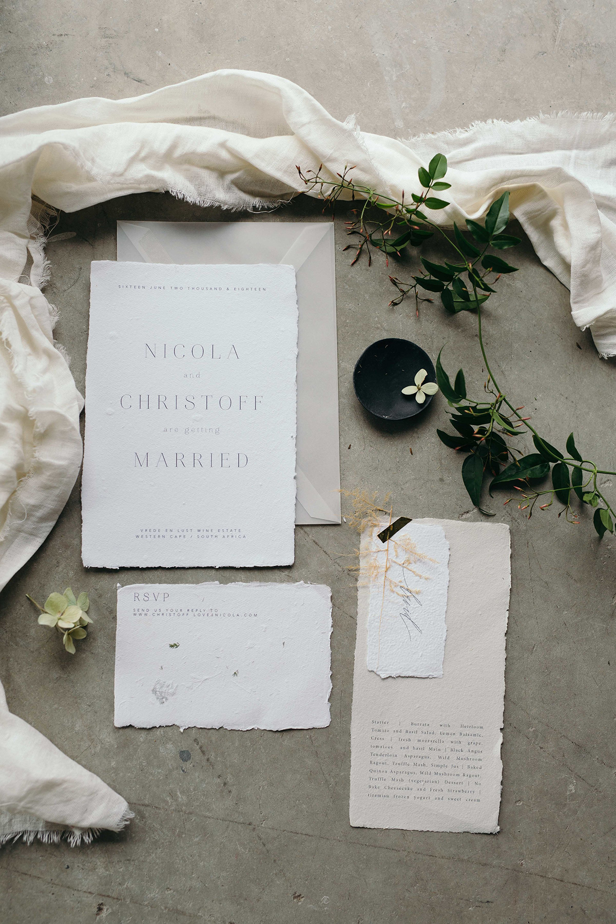 french inspired wedding stationery cotton handmade paper with torn edges