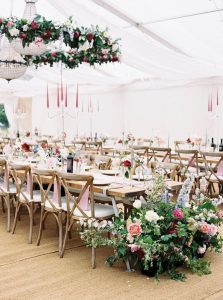 hanging wild flowers in marquee