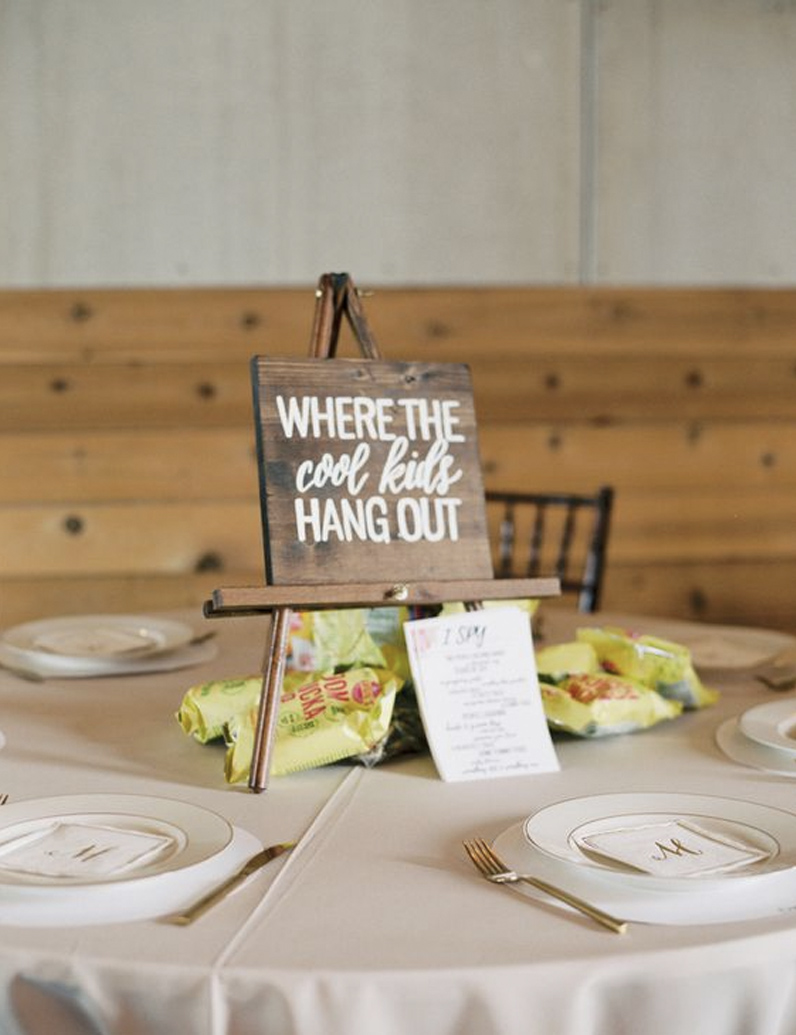Kids table wedding centrepiece ideas sign where the cool kids hang out