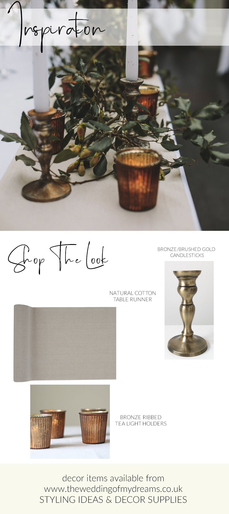 Bronze table styling wedding inspiration shop the look