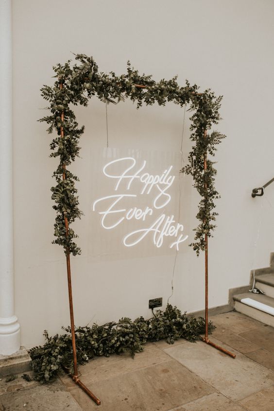 copper wedding arch sign display