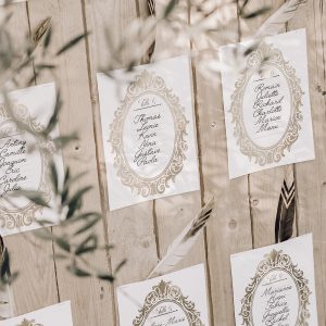 Gold wedding table plan cards