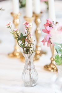 glass bud vases wedding gold and pink