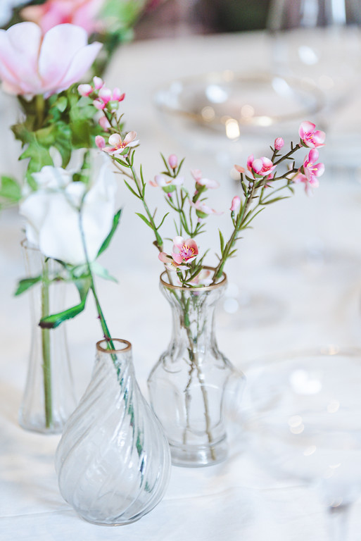 glass bud vases wedding gold and pink