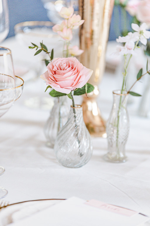 glass bud vases wedding gold and pink 