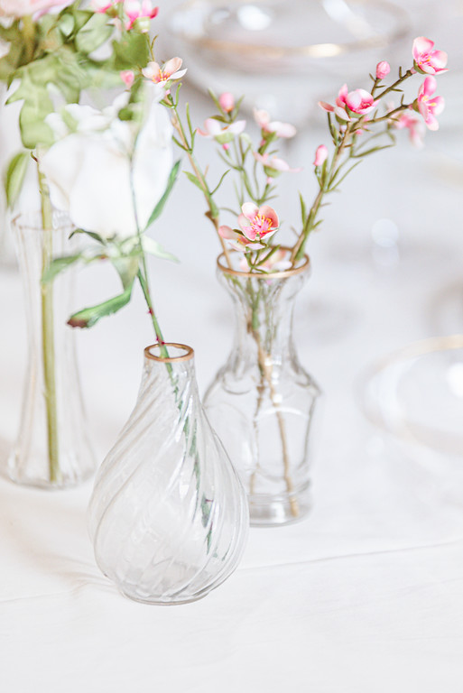 glass bud vases wedding gold and pink 