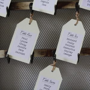 vintage table plan with photos and hooks