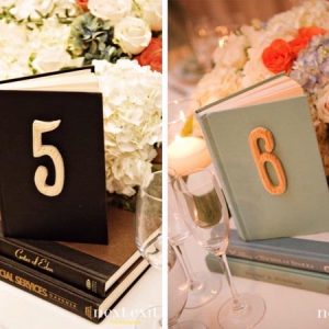 unique wedding table numbers vintage books