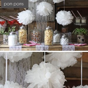 white paper pom poms wedding decoration