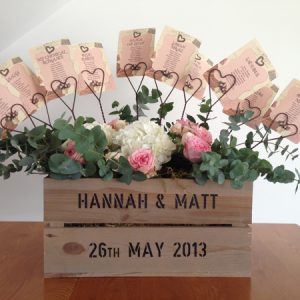 wedding table plan in vintage crate