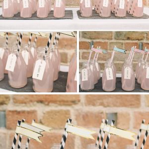 mini milk bottles straws flags drink me tags wedding