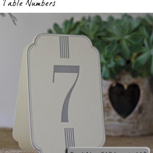 set of cream grey card wedding table numbers