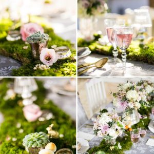 rustic woodland forest wedding moss mercury silver tea light holders