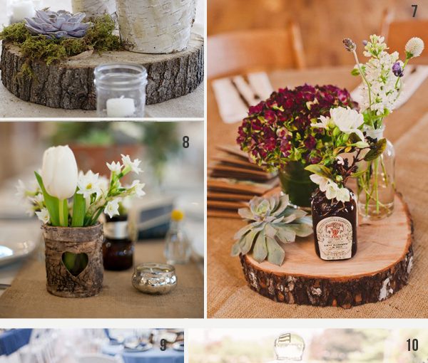 tree slice stree wedding centrepiece decoration ideas rustic woodland