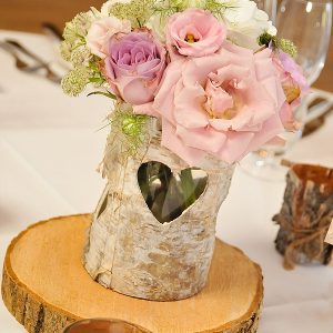rustic centrepieces tree slices packington moor wedding flowers passion for flowers