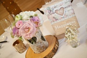 Rustic Wedding ~ Tree Slices, Bark Vases, Hessian Runners